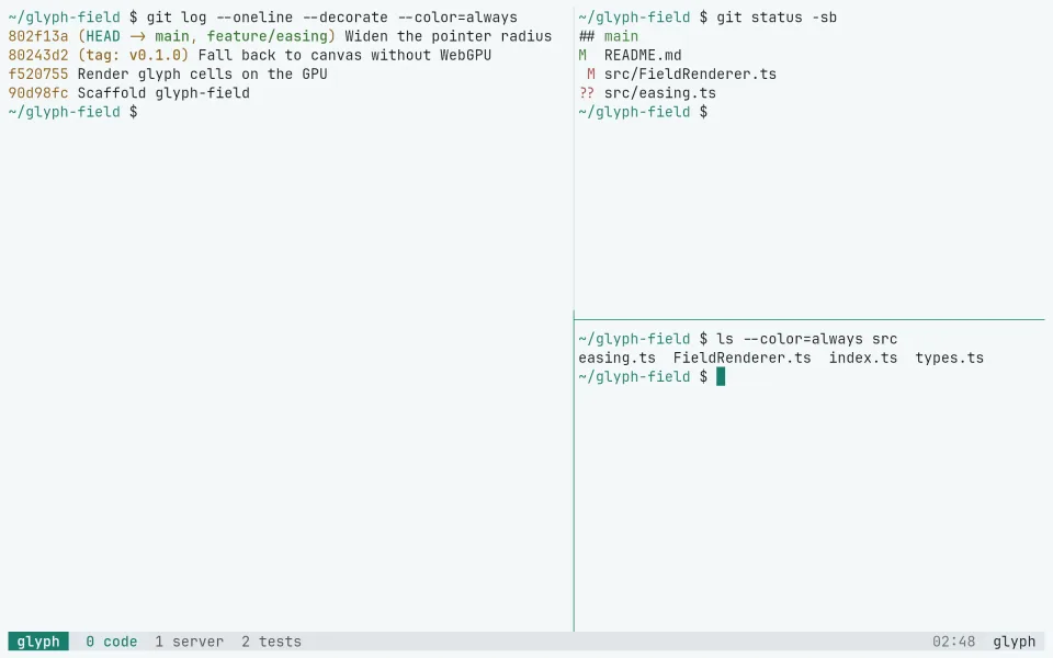 tmux running Living Code Paper