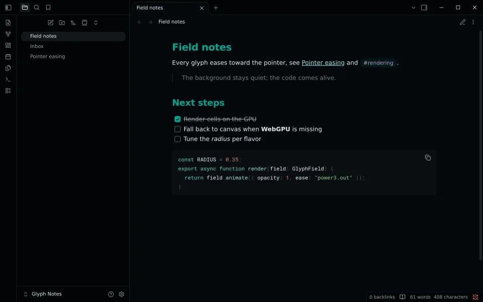 Obsidian running Living Code Night