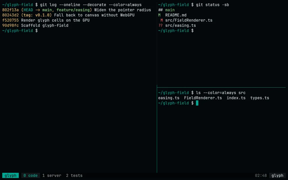 tmux running Living Code Night