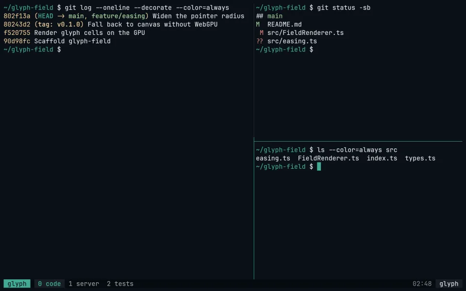 tmux running Living Code Frost