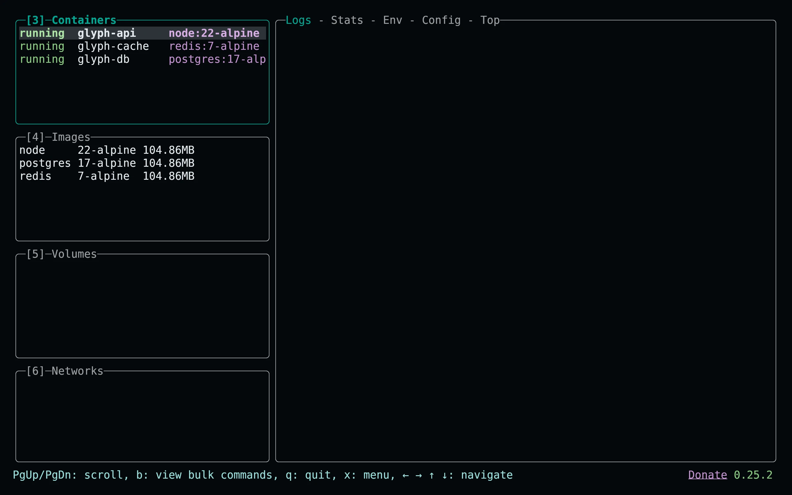 Lazydocker running Living Code Night