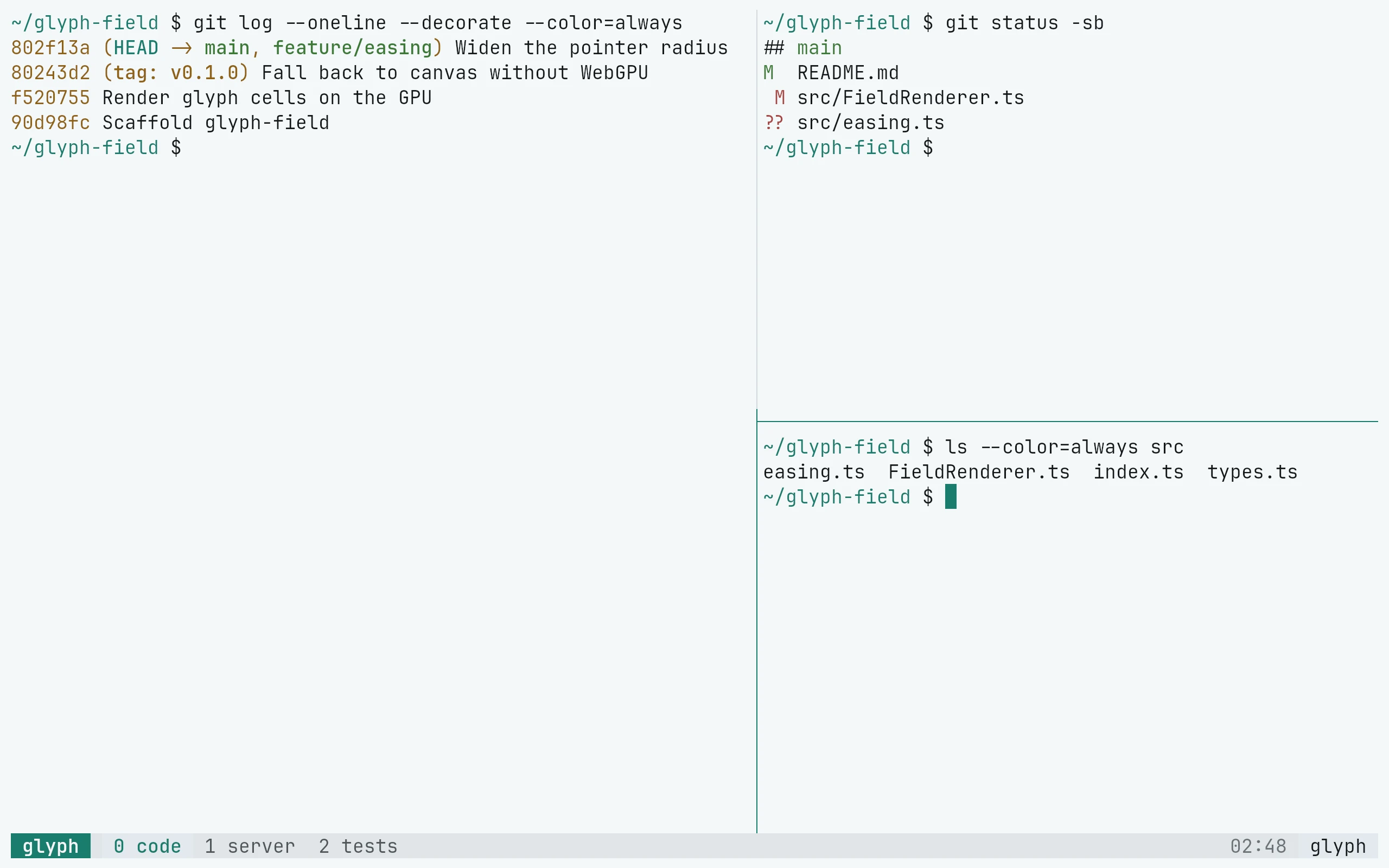 tmux running Living Code Paper