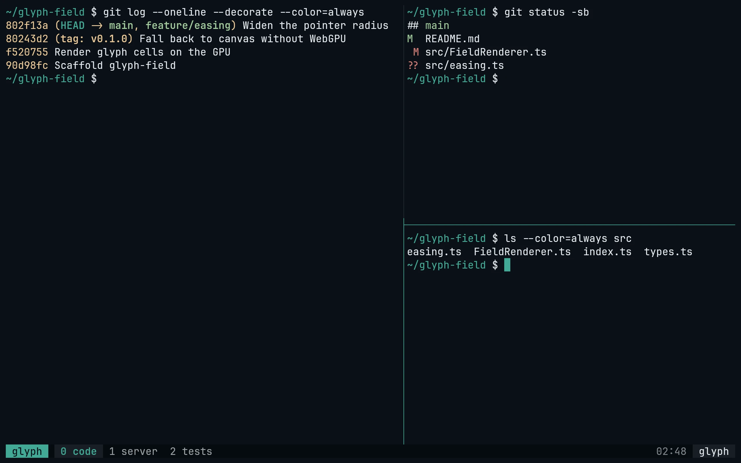 tmux running Living Code Frost