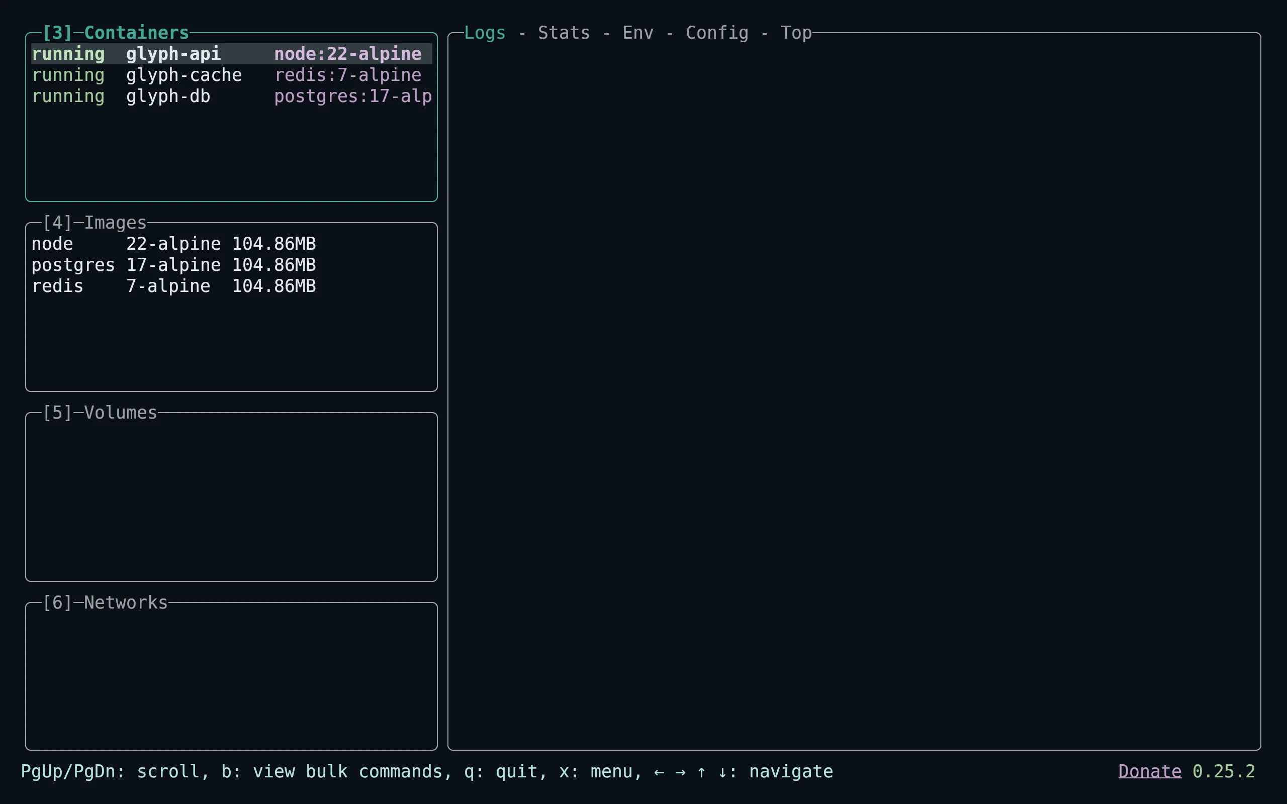 Lazydocker running Living Code Frost
