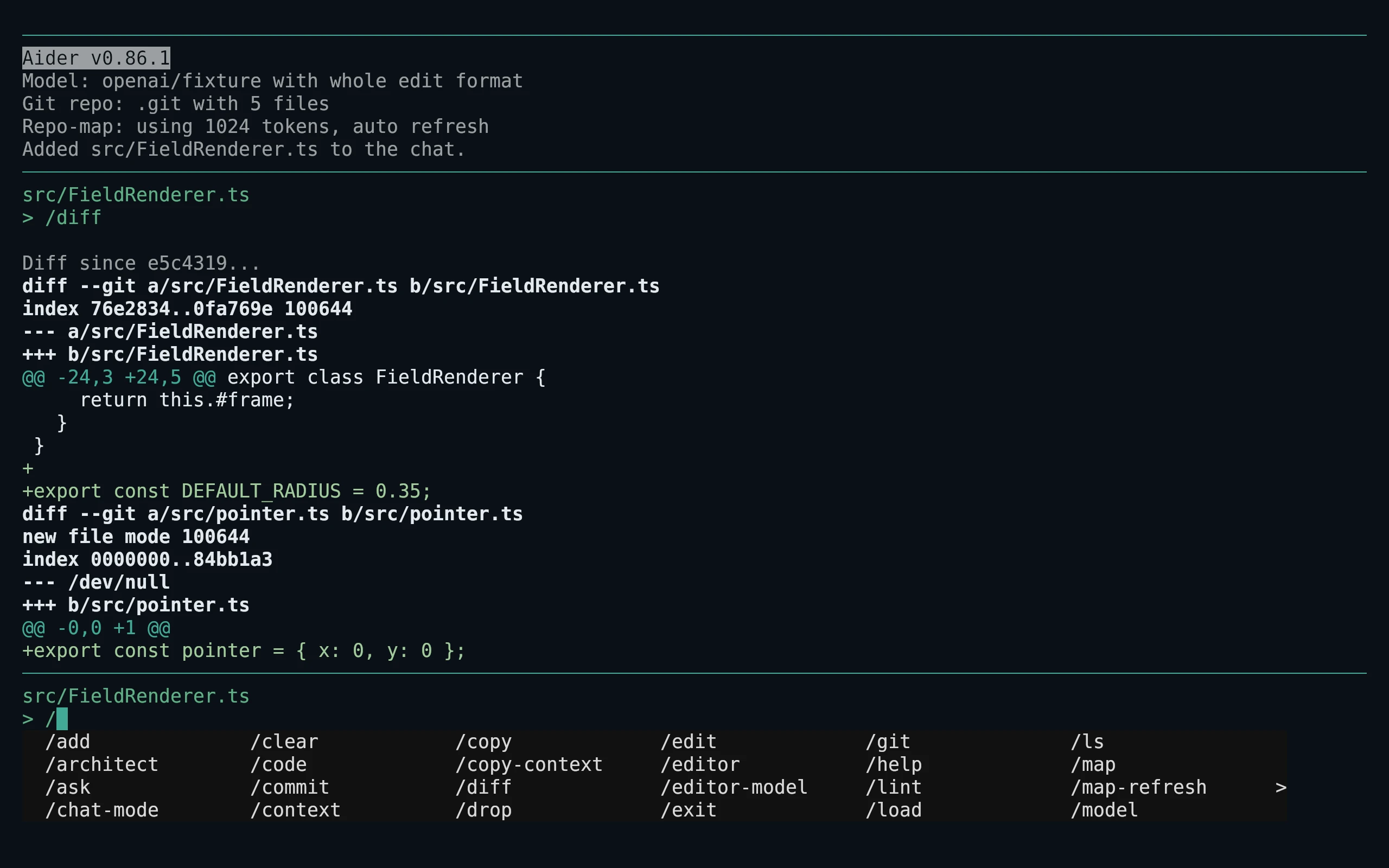 Aider running Living Code Frost