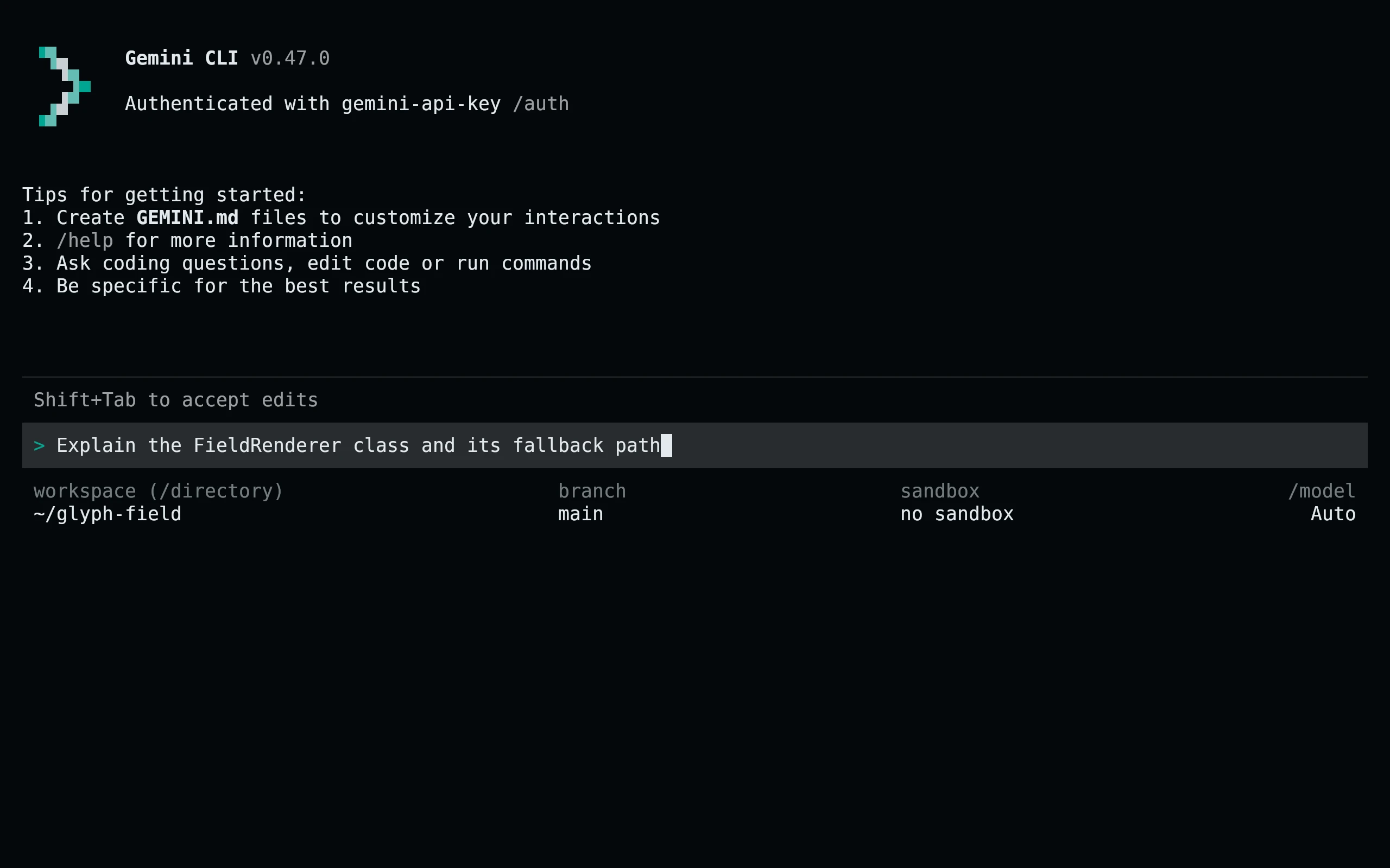 Gemini CLI running Living Code Signal