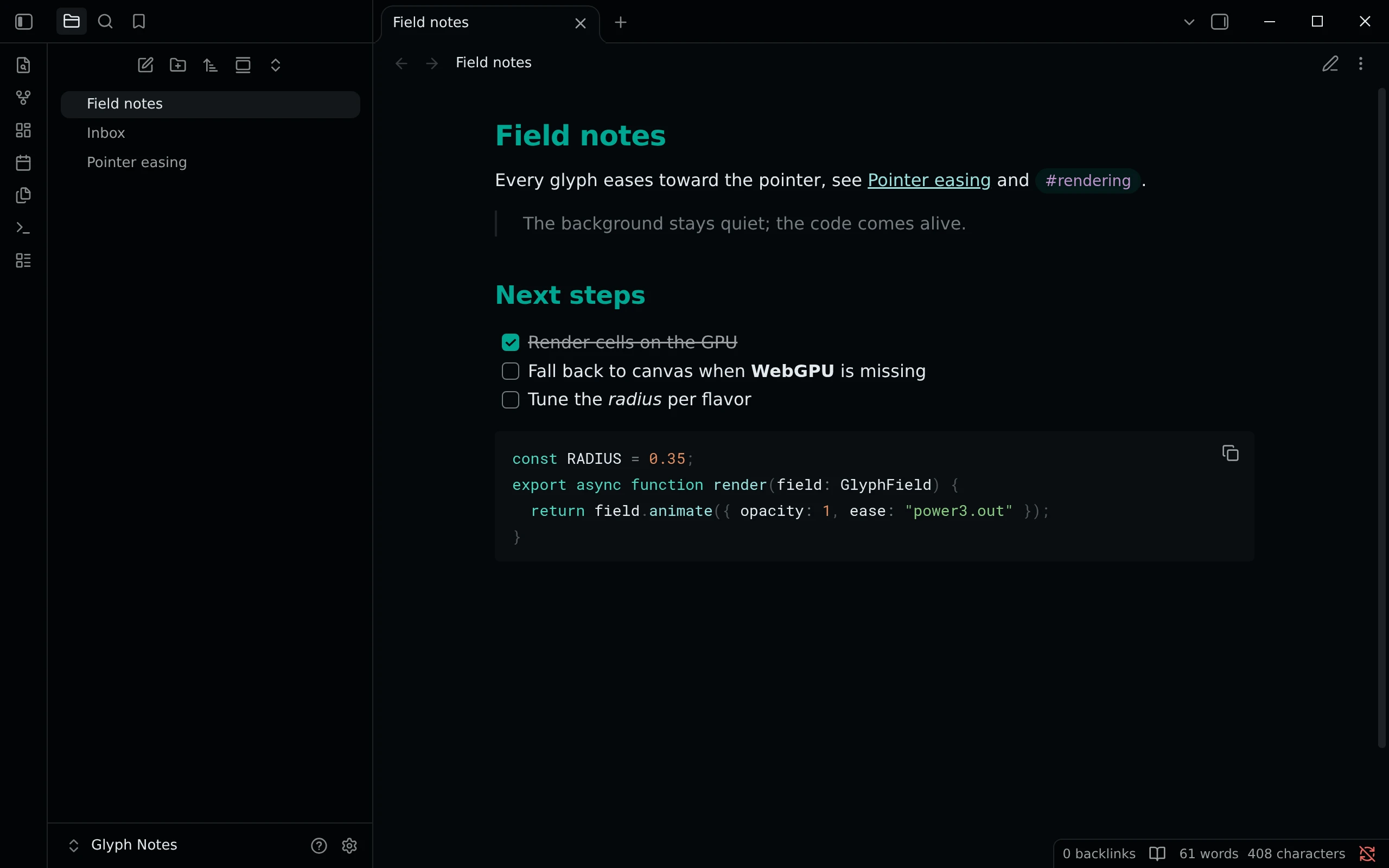 Obsidian running Living Code Night