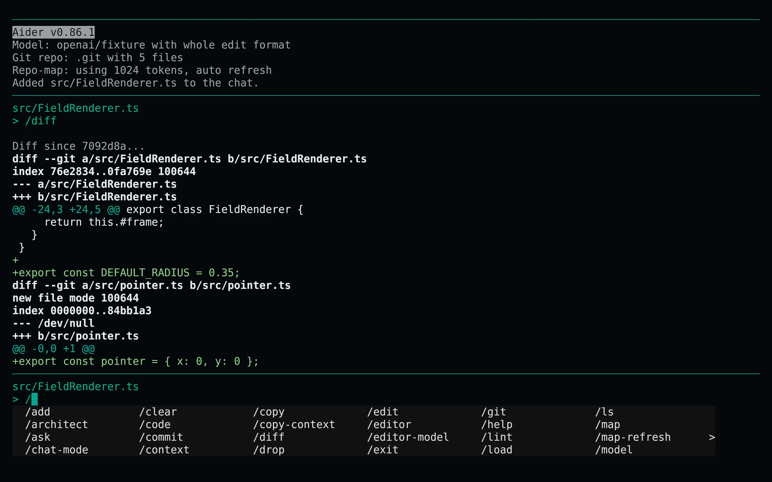 Aider running Living Code Night