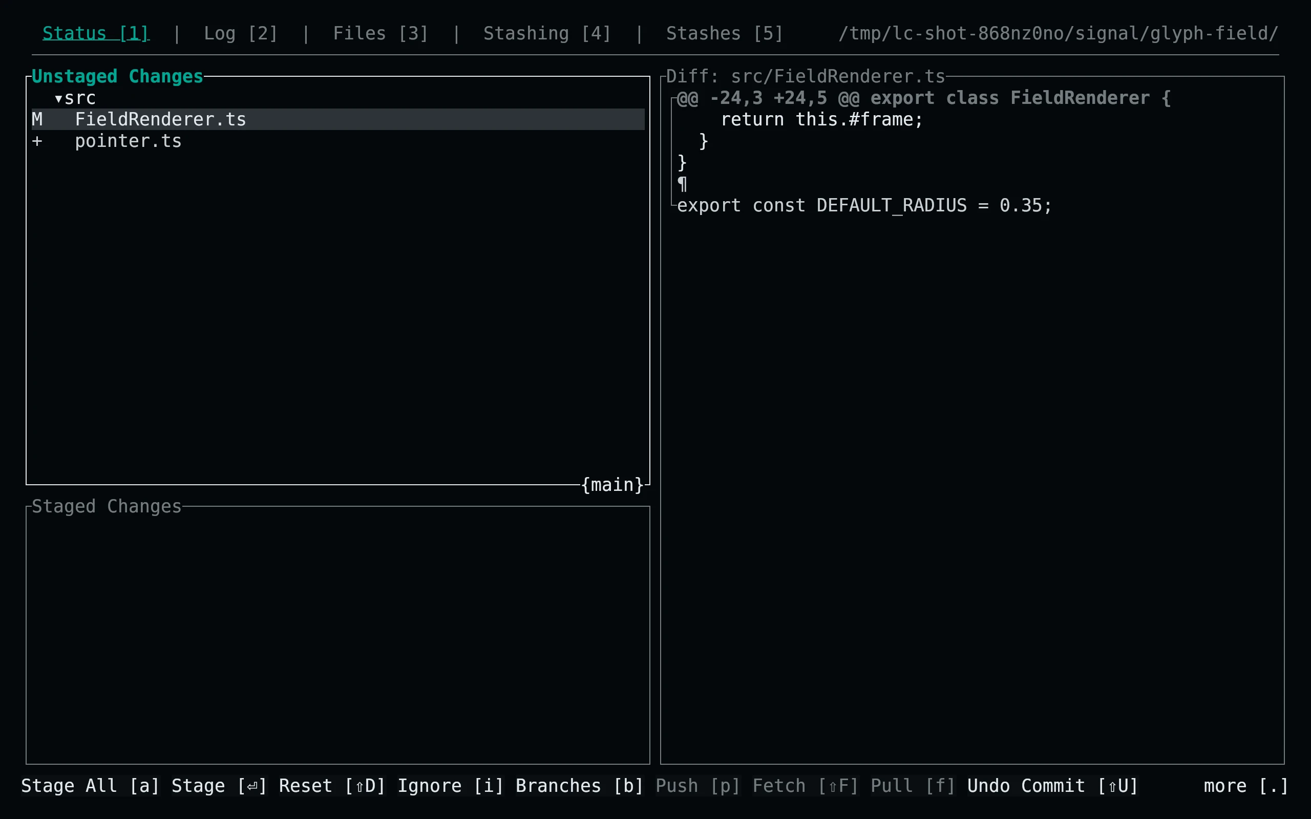 GitUI running Living Code Signal