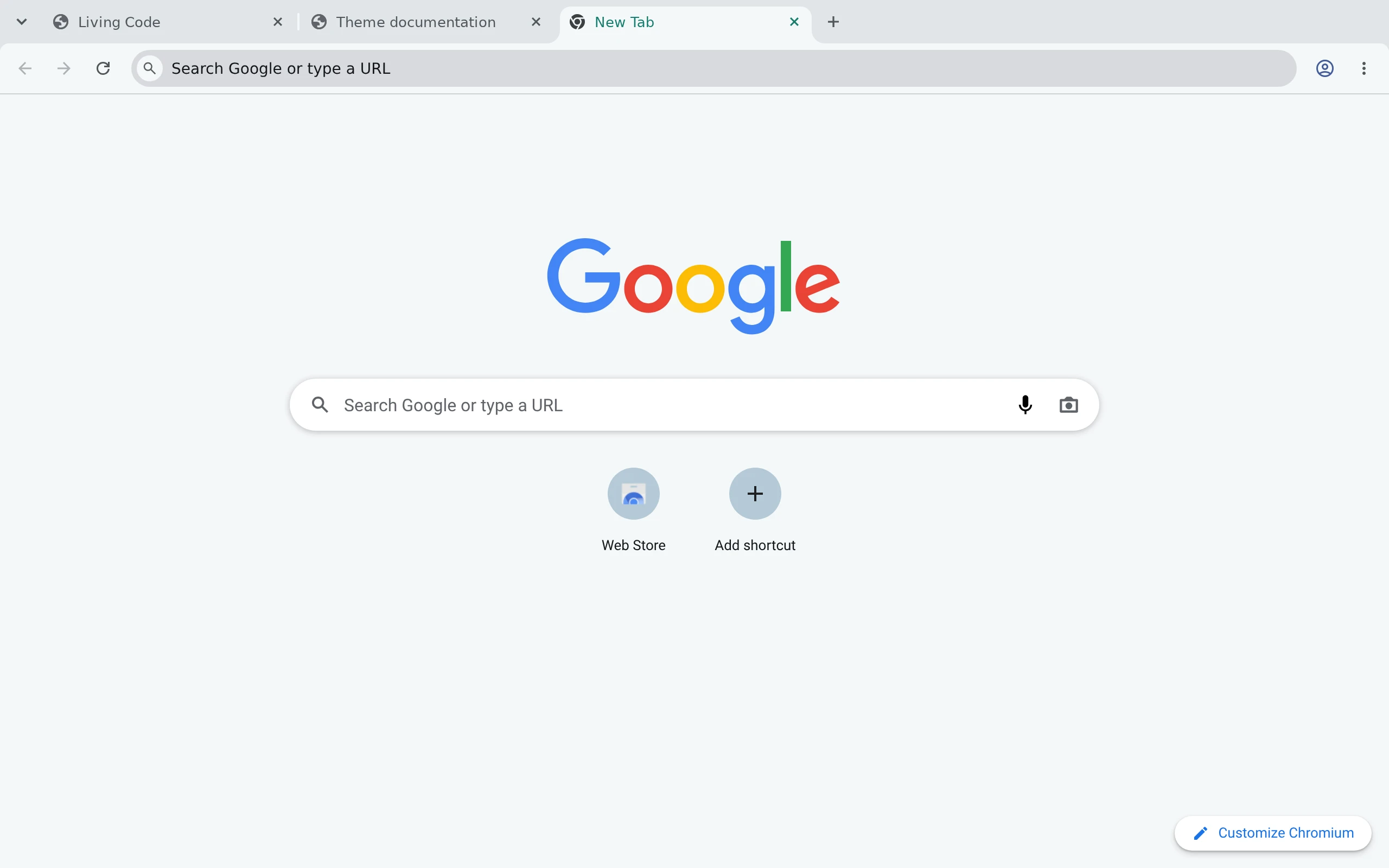 Real Chromium in English with Living Code Paper: light slate surfaces and a small teal active-tab accent