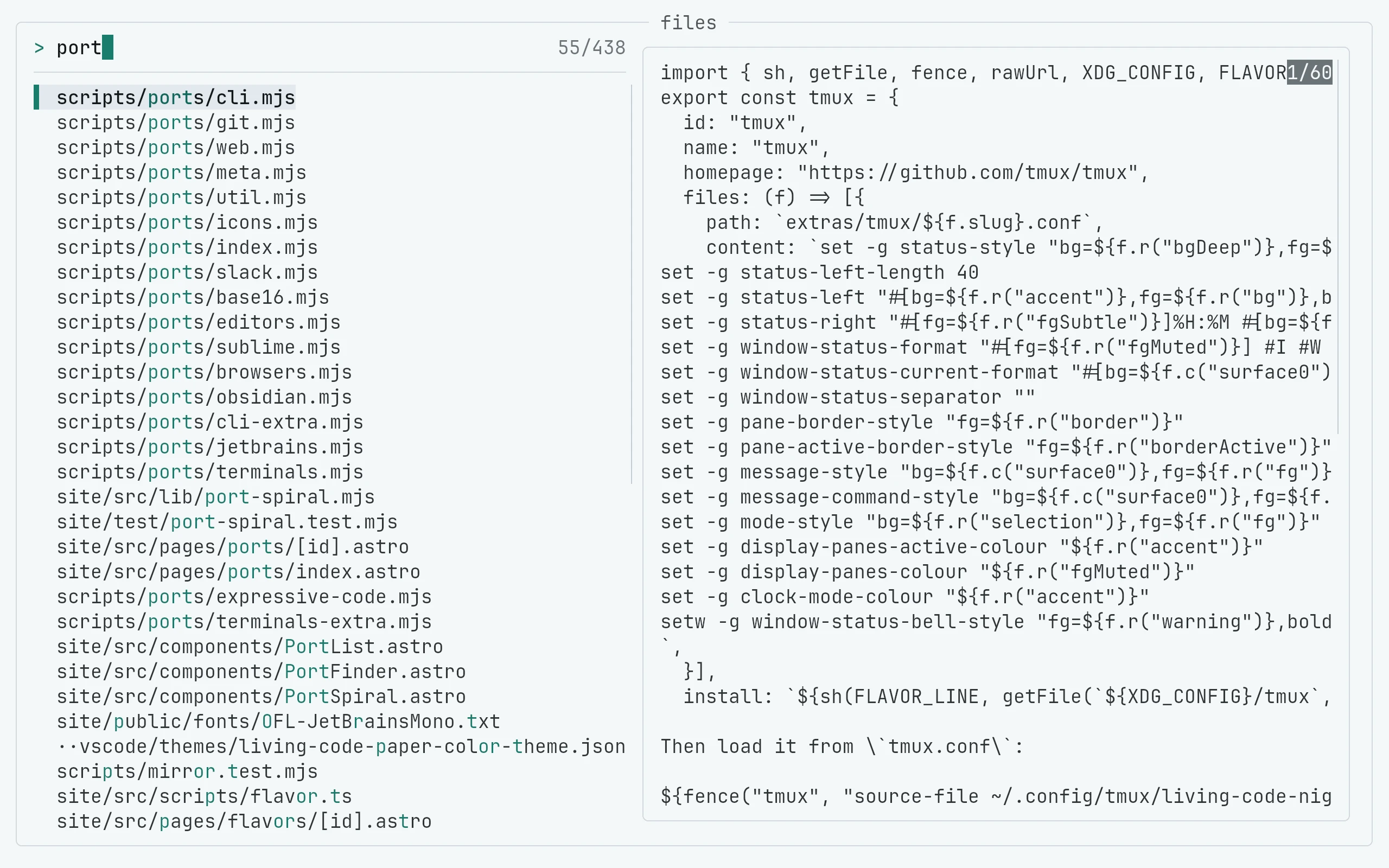 fzf running Living Code Paper