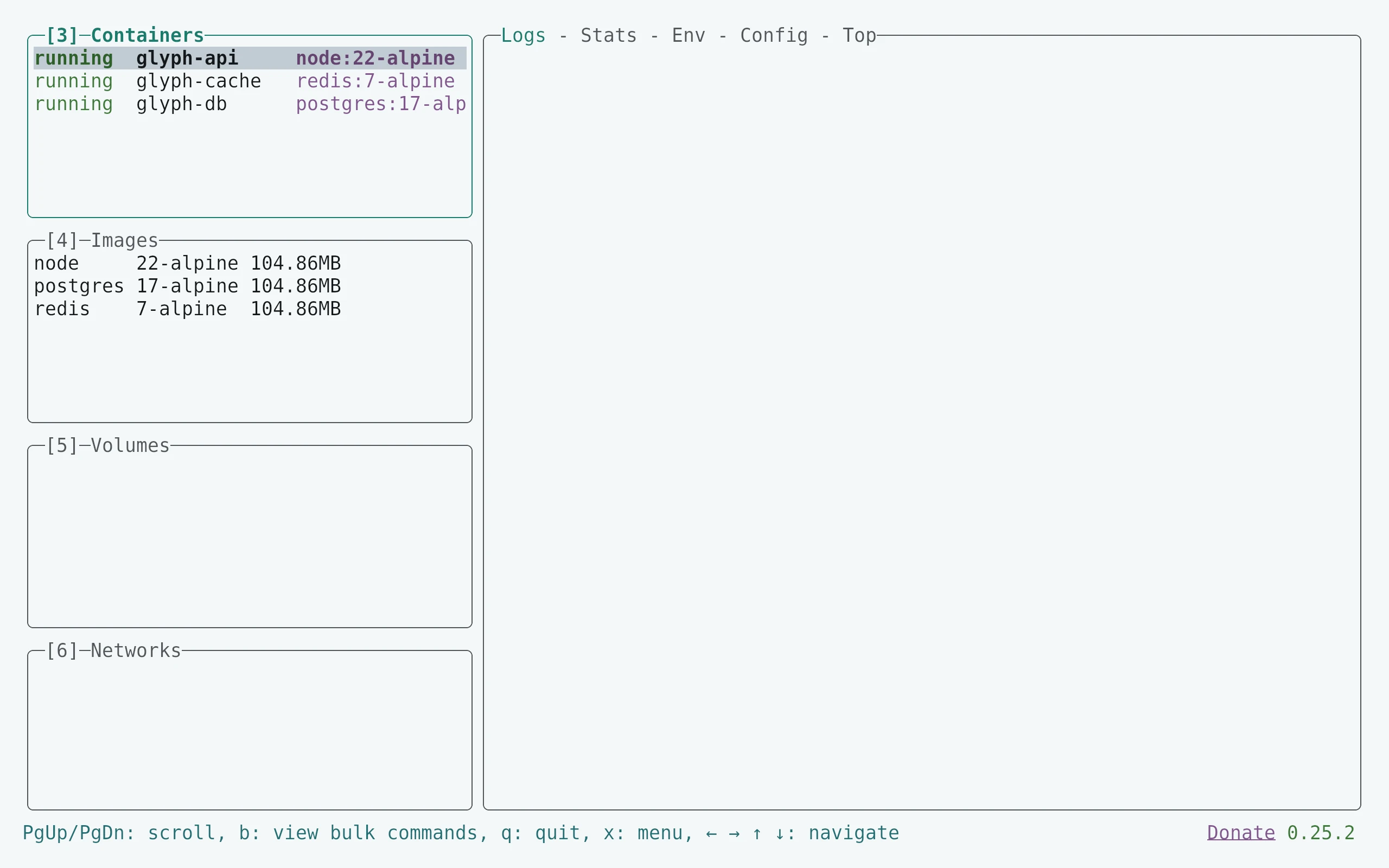 Lazydocker running Living Code Paper
