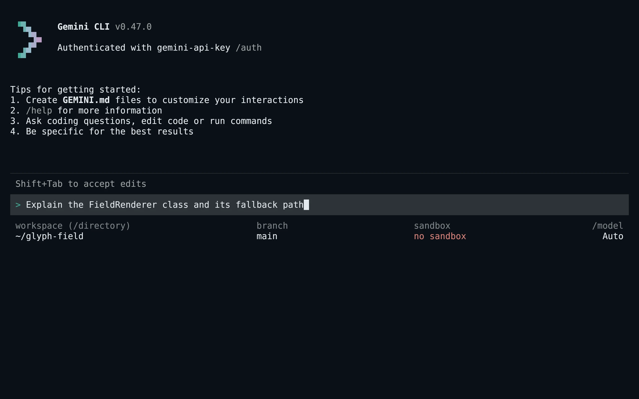 Gemini CLI running Living Code Frost