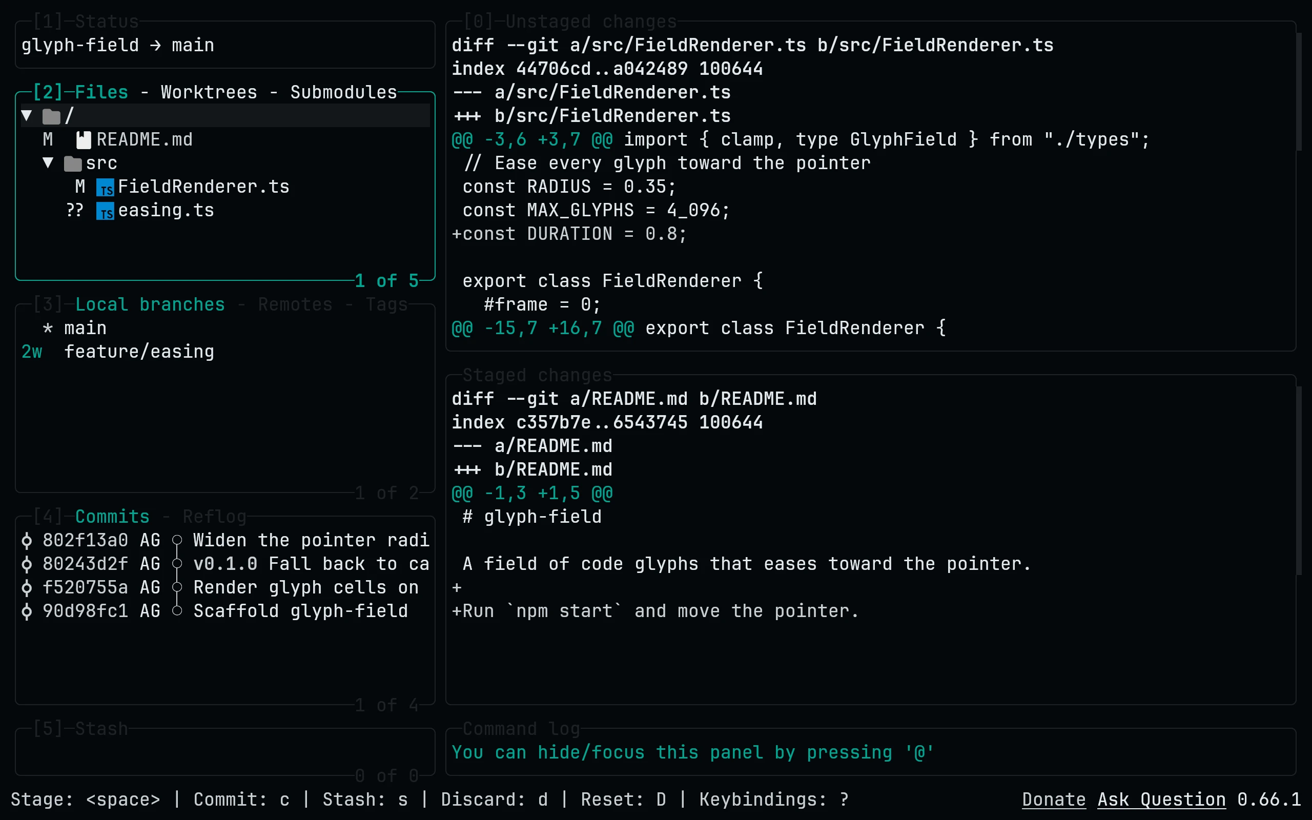 lazygit running Living Code Signal