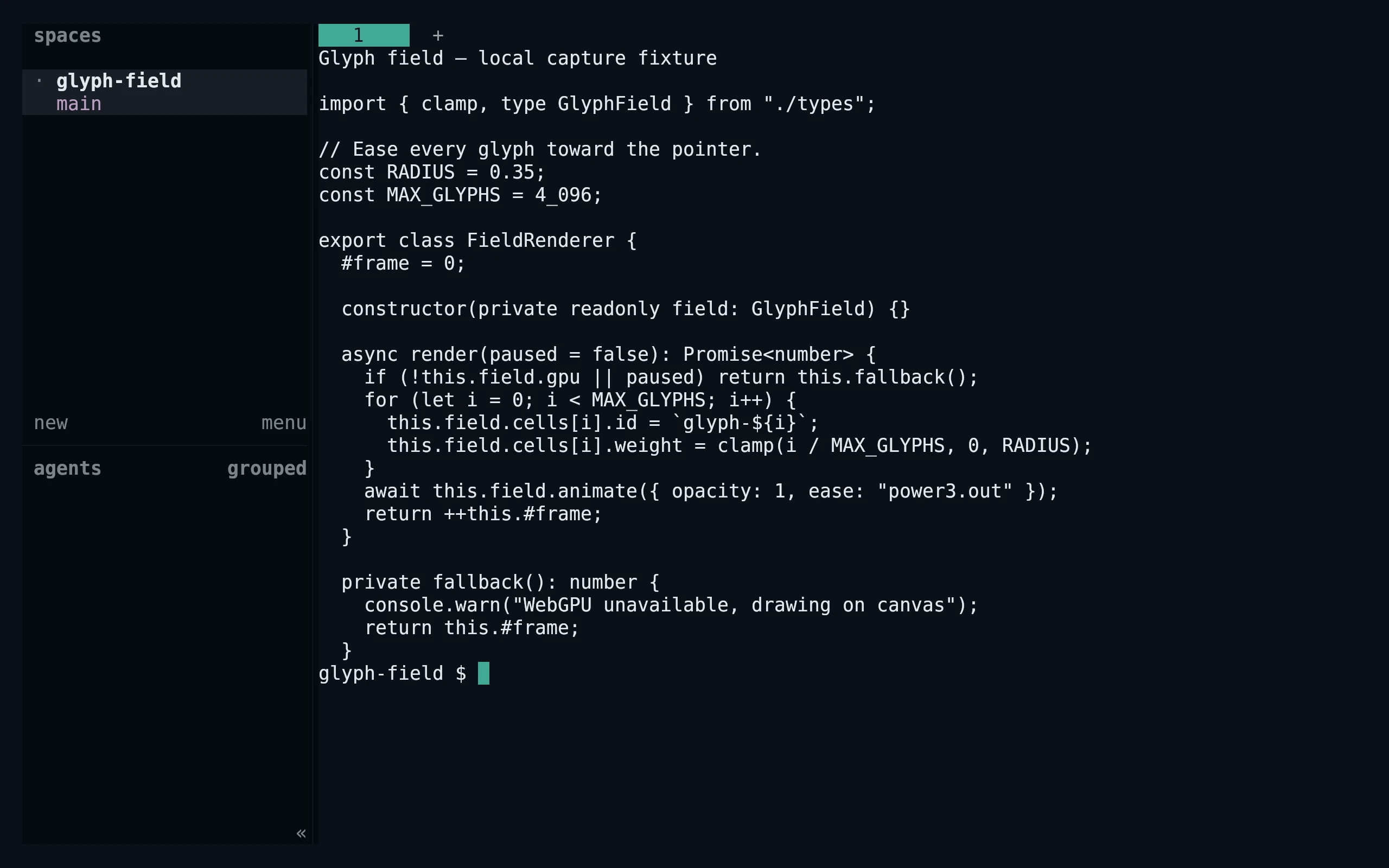 Herdr running Living Code Frost