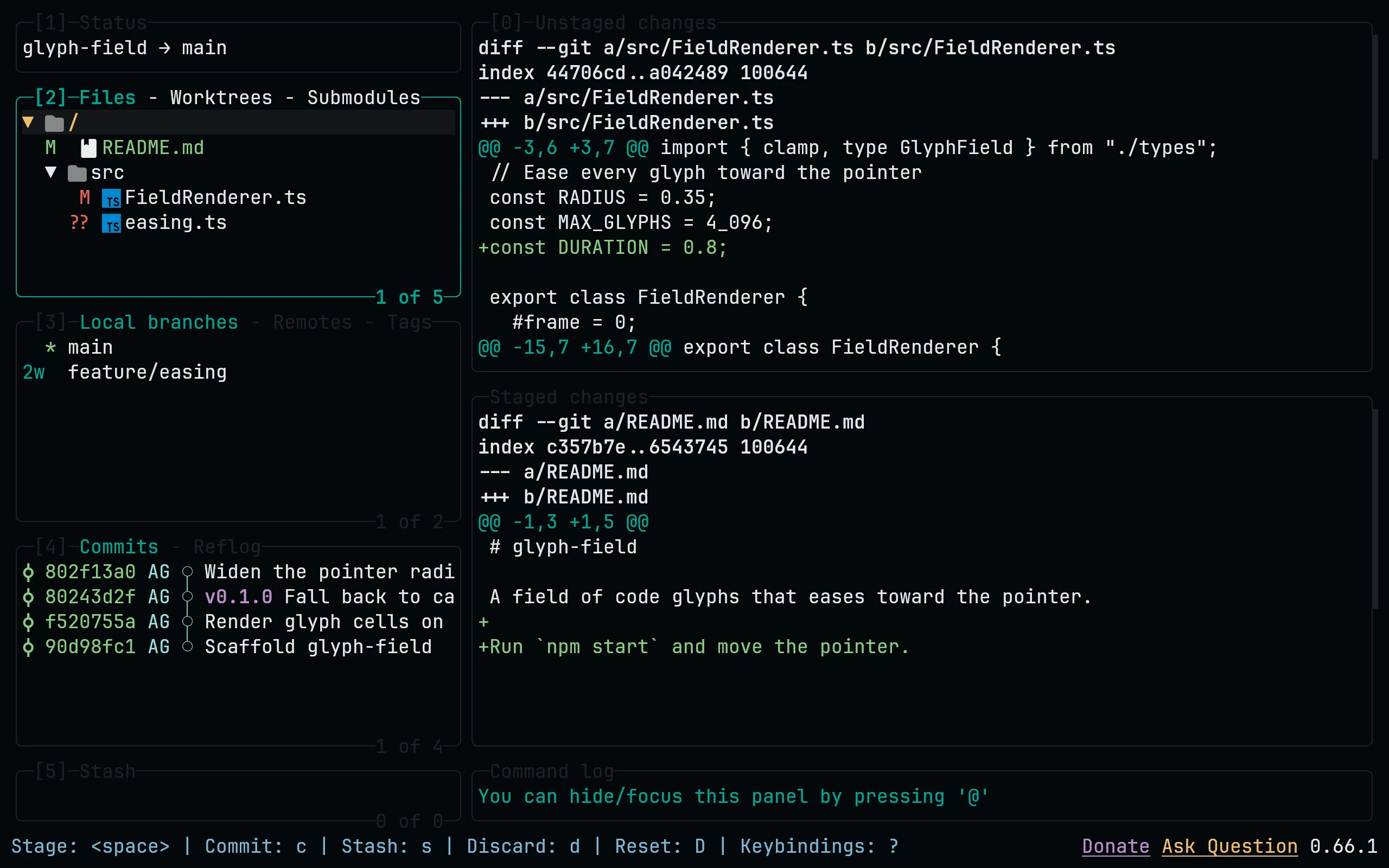 lazygit running Living Code Night