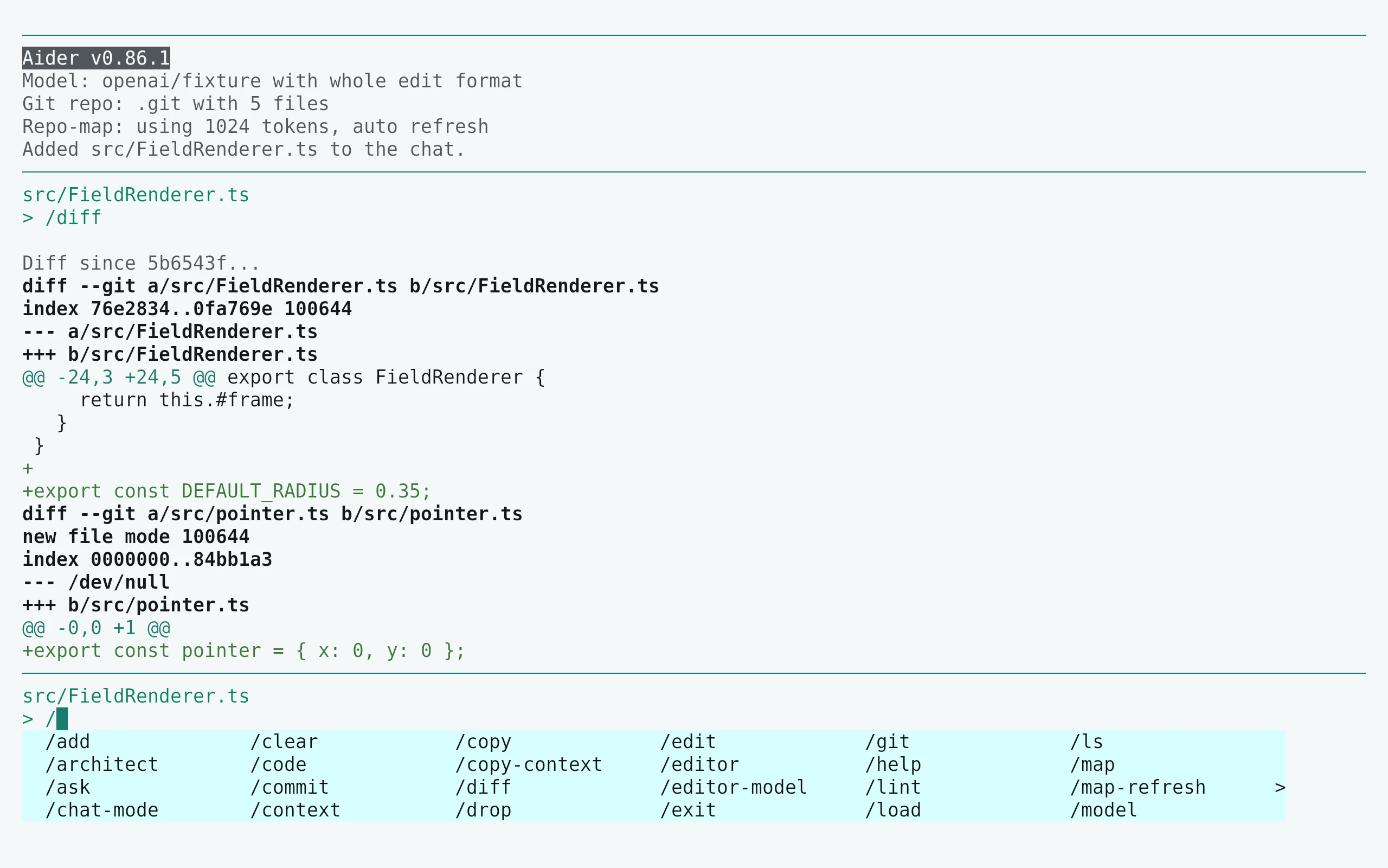 Aider running Living Code Paper