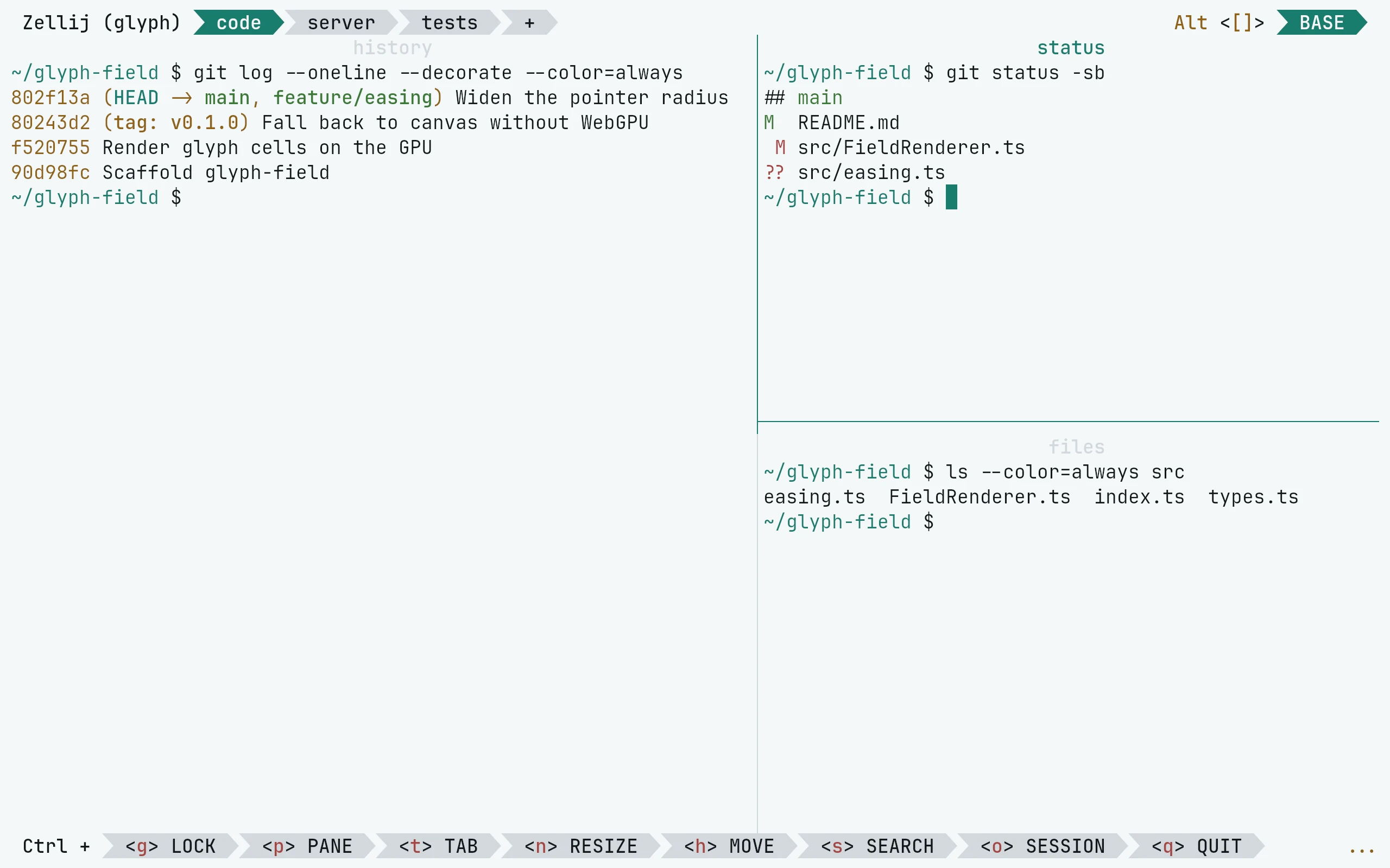zellij running Living Code Paper