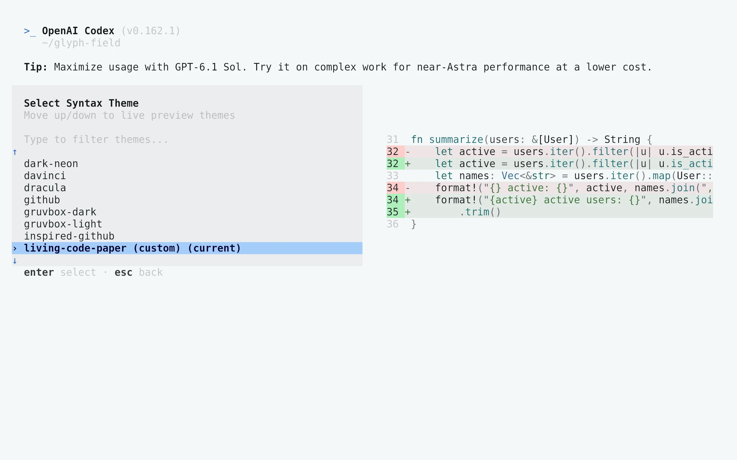 Codex running Living Code Paper
