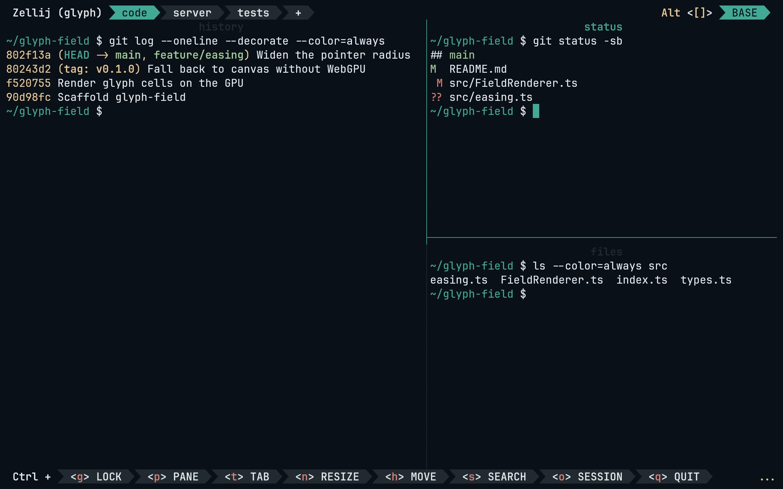 zellij running Living Code Frost
