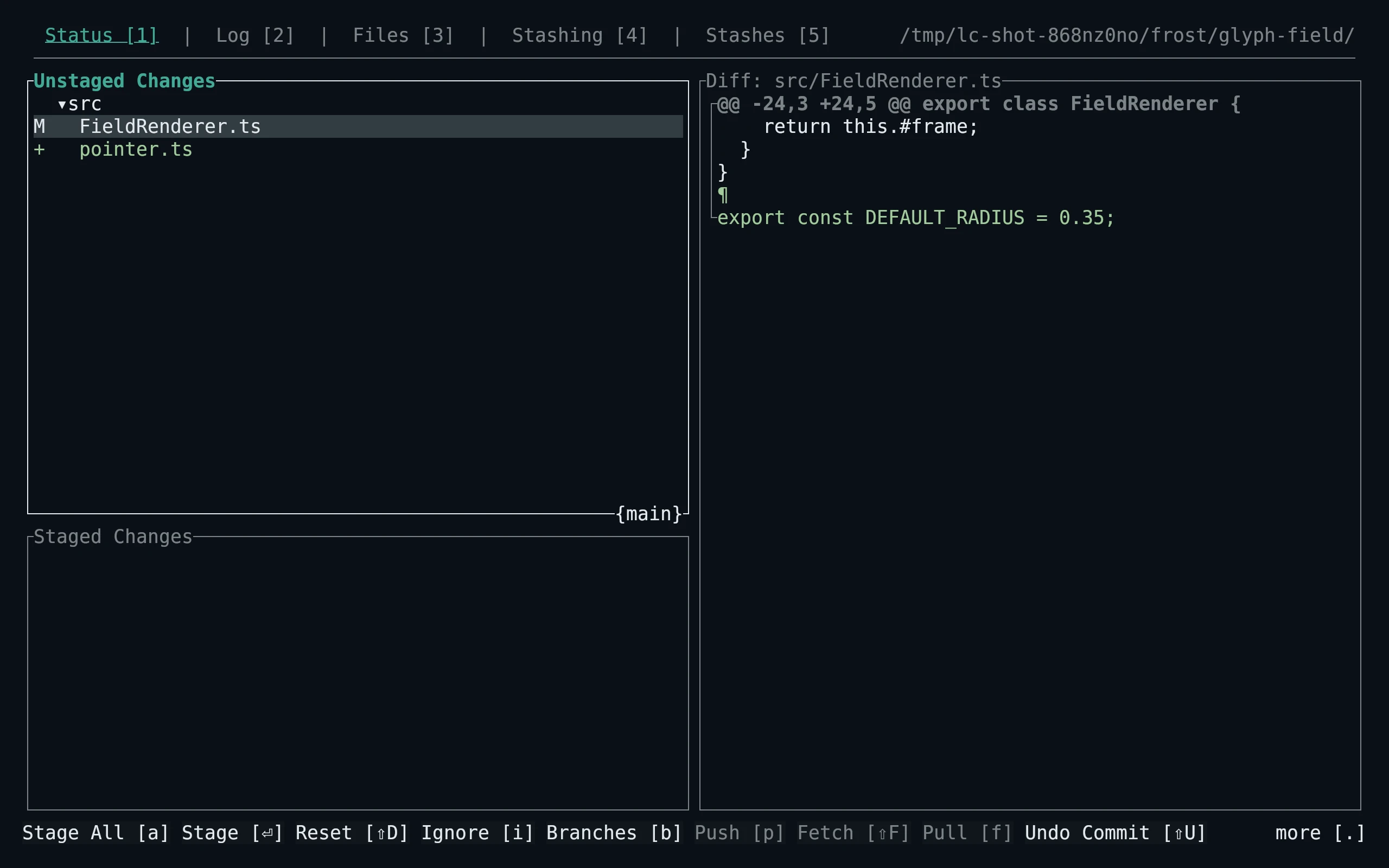 GitUI running Living Code Frost