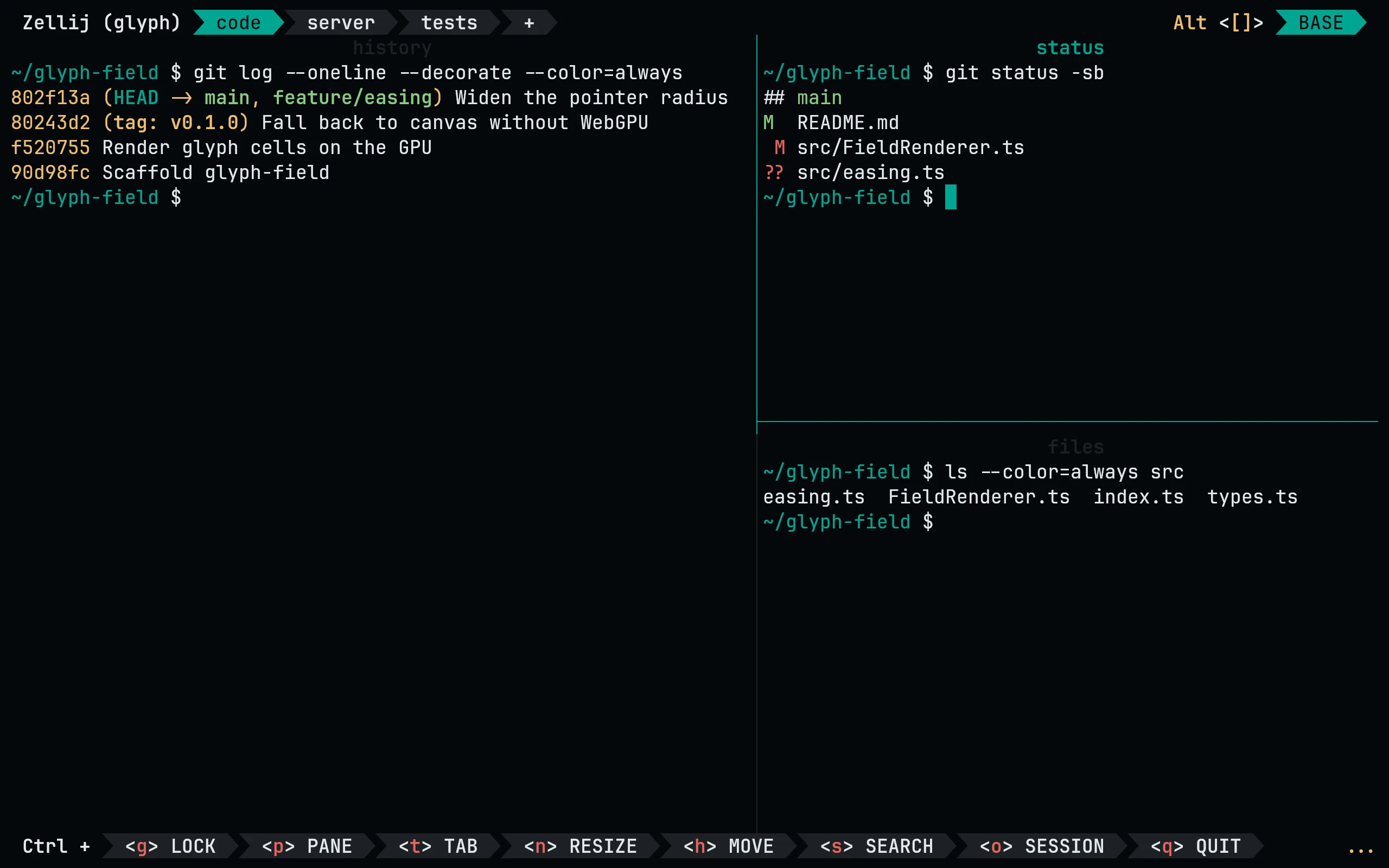 zellij running Living Code Night