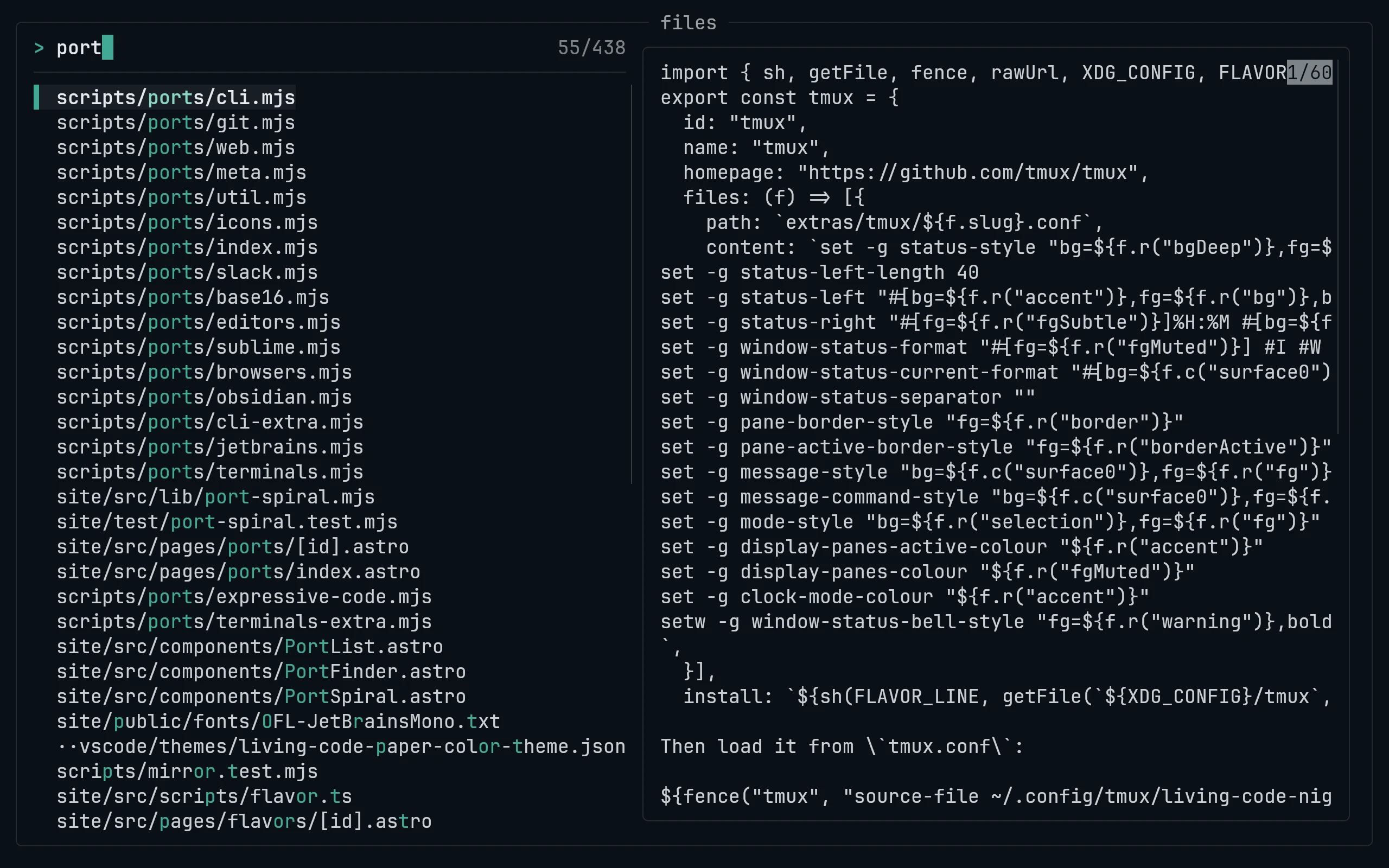 fzf running Living Code Frost