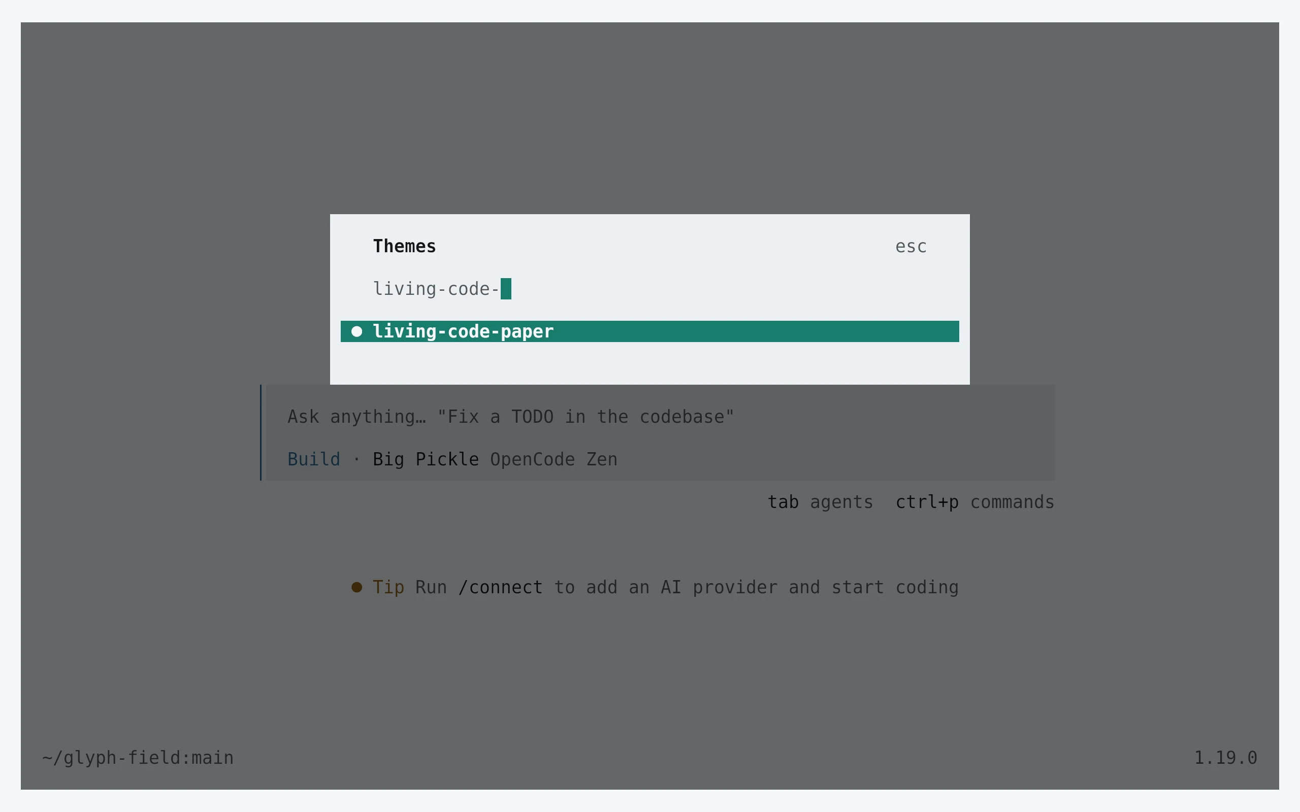 OpenCode running Living Code Paper