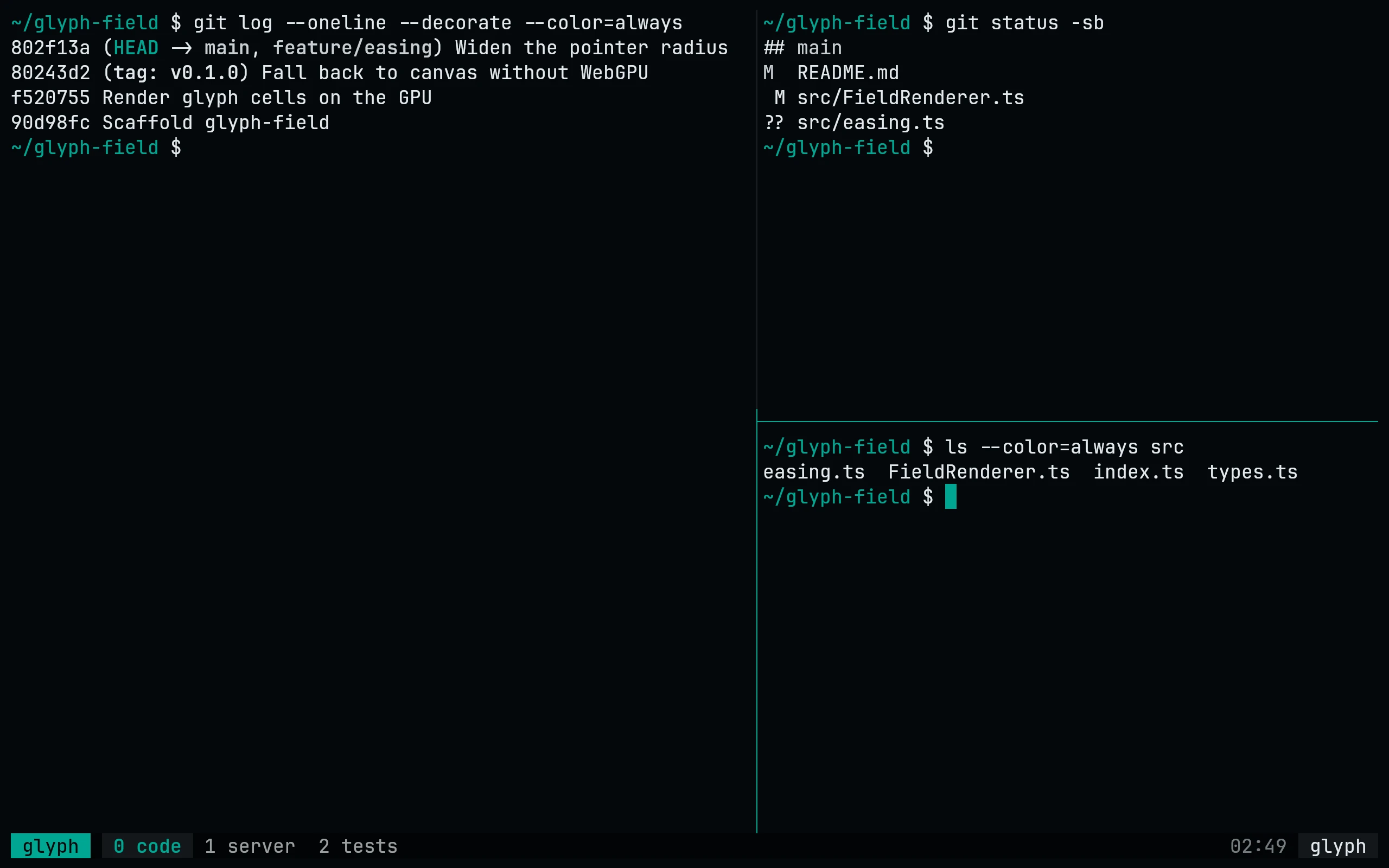 tmux running Living Code Signal