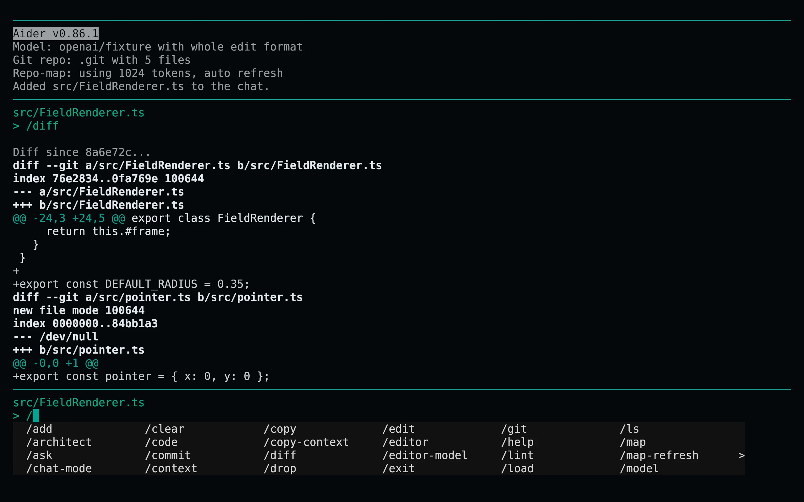 Aider running Living Code Signal